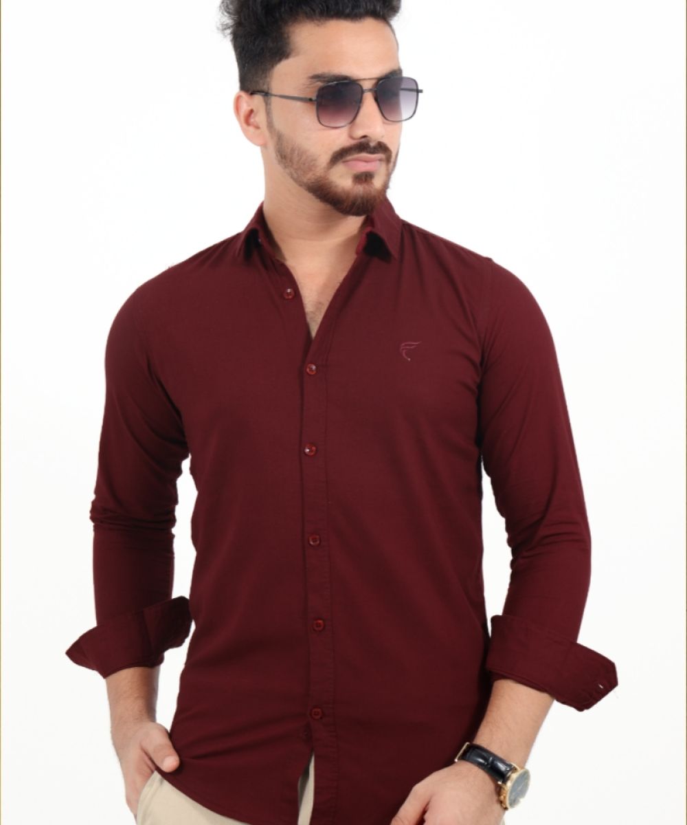 Oxford Cotton Marron Full Sleeve Shirt For Men's