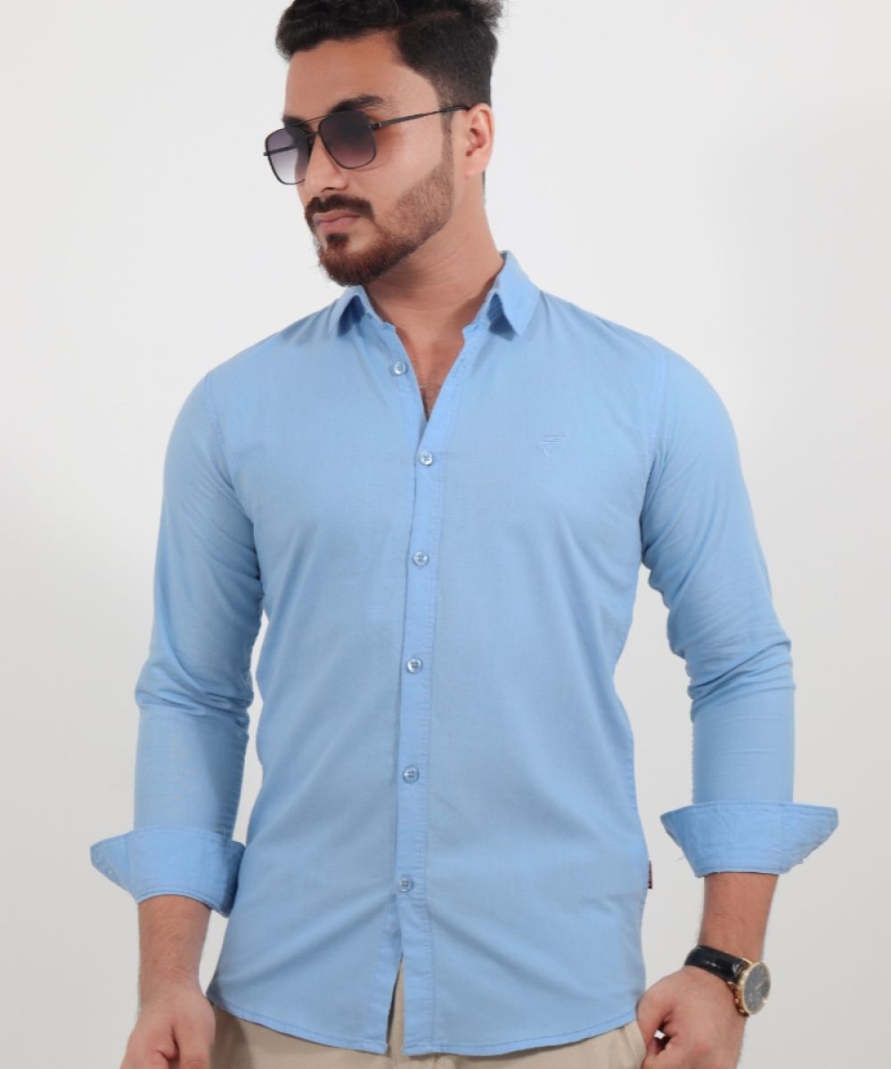 Oxford Cotton Skyblue Full Sleeve Shirt For Men's