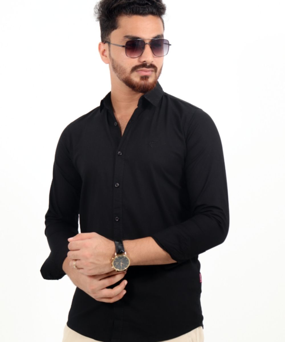 Oxford Cotton Black Full Sleeve Shirt For Men's
