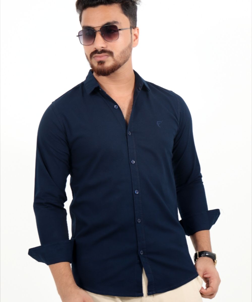Oxford Cotton Navyblue Full Sleeve Shirt For Men's
