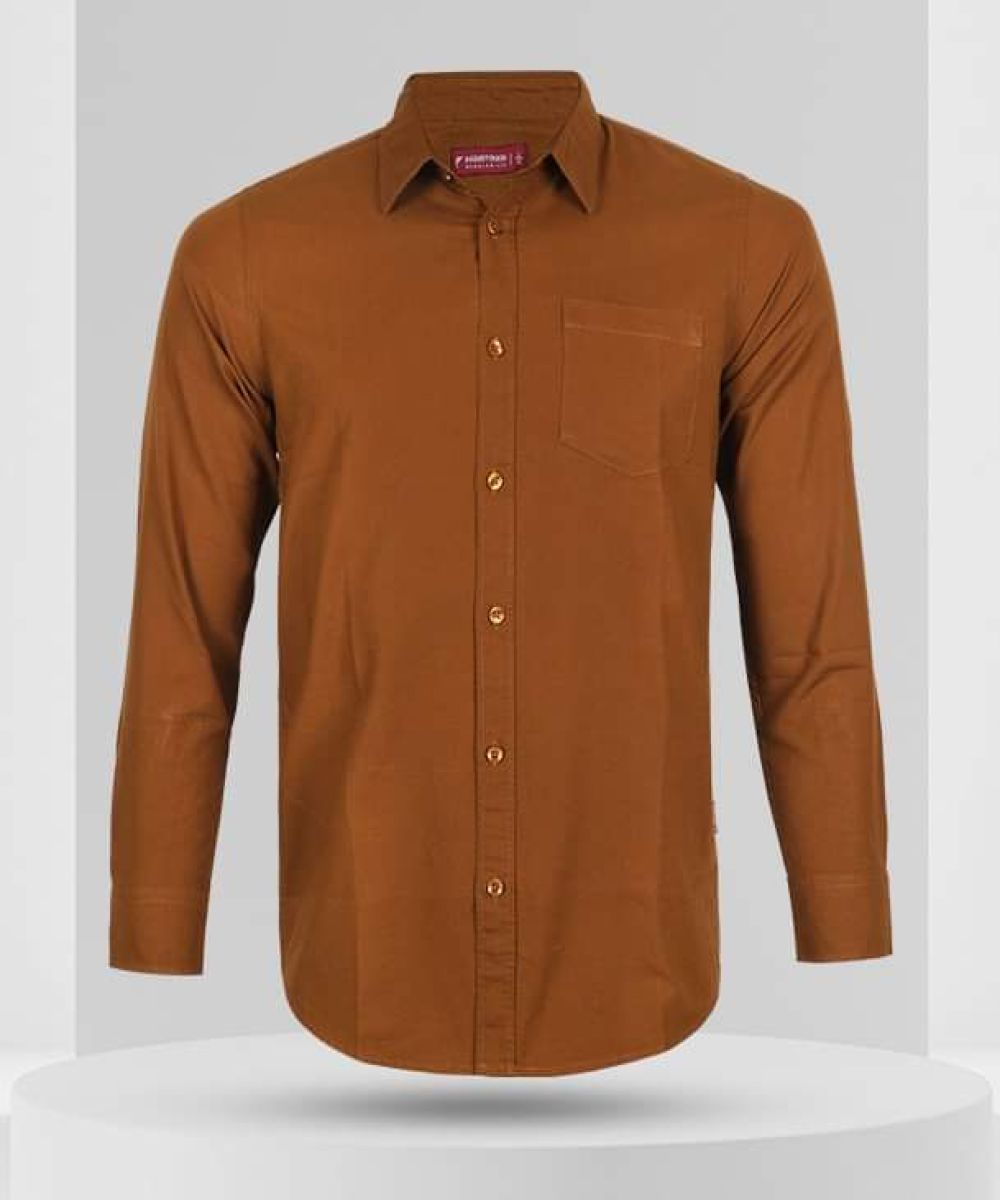 Oxford Cotton Brown Full Sleeve Shirt For Men's